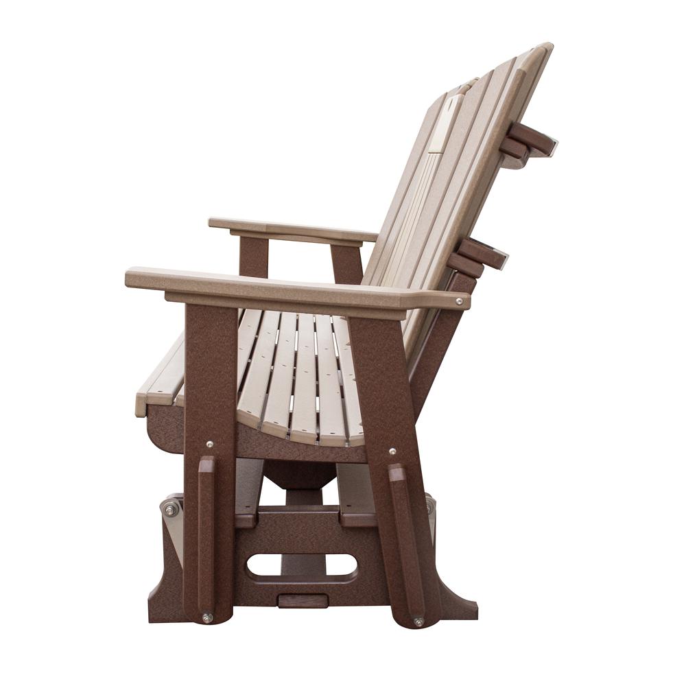 Two Seat Fan Back Glider with Drop Down Table/Cup Holder in Weatherwood. Picture 10
