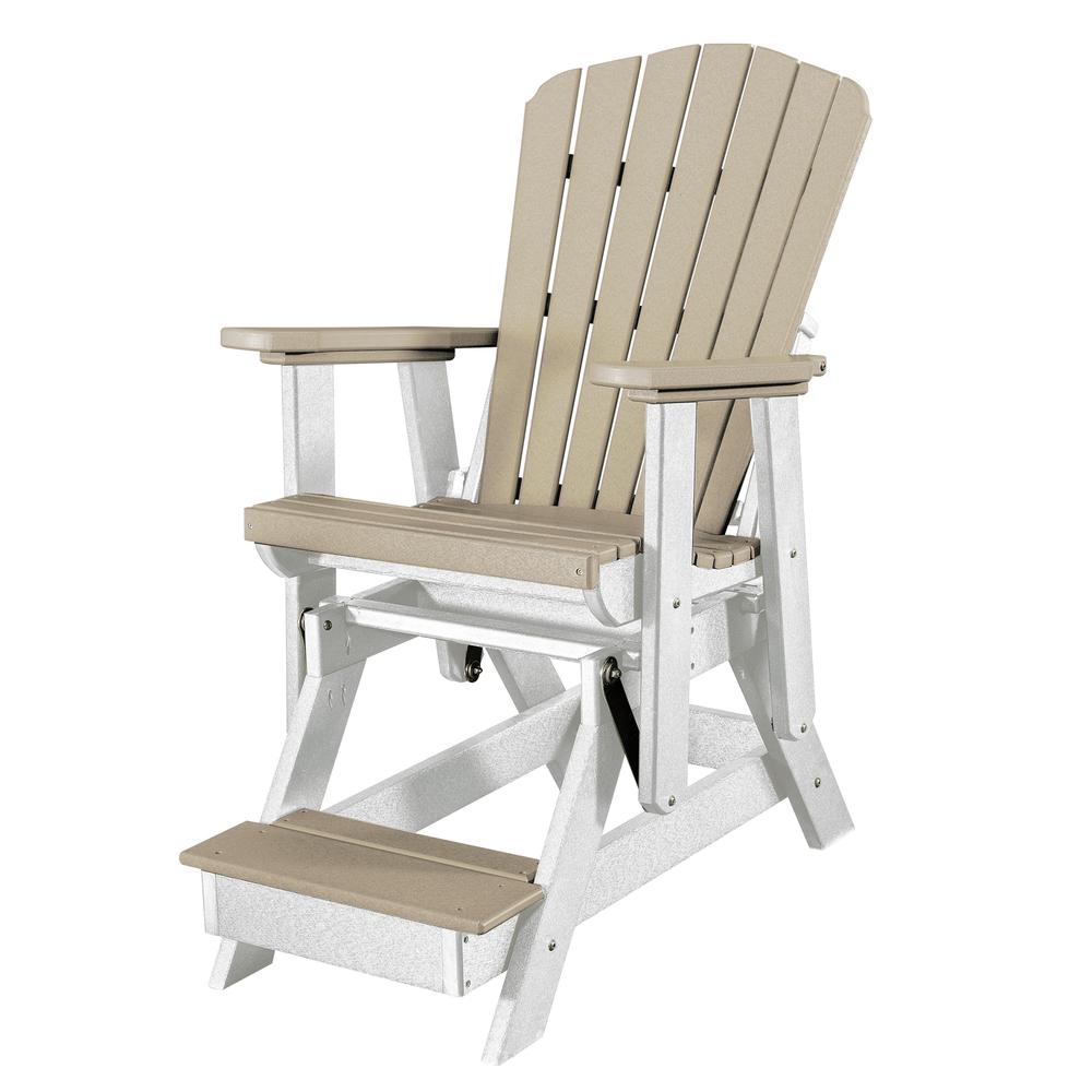 OS Home and Office Model 516WWWT Fan Back Balcony Glider in Weatherwood with a White Base, Made in the USA. Picture 2