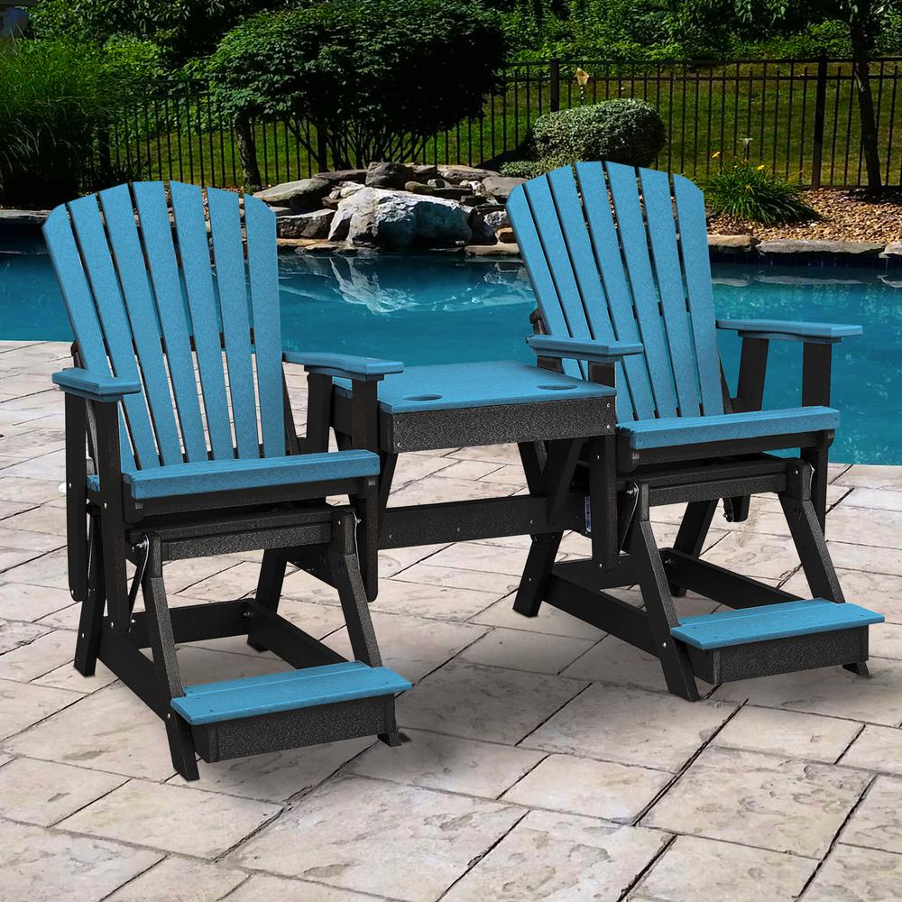 OS Home and Office Model 516BBK-K Double Balcony Height Glider with Center Table in Blue and Black. Picture 1