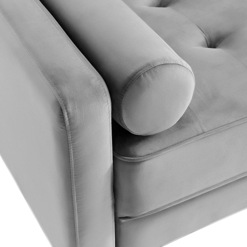 69 Inch Wide Upholstered Two Cushion Sofa with Bolster Pillows in Grey Velvet. Picture 8