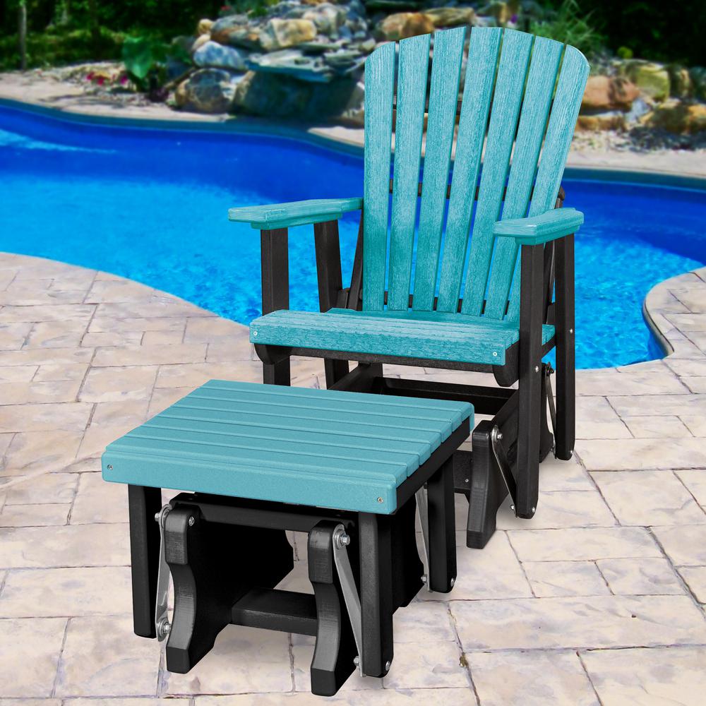 Fan Back Glider and Ottoman Glider in Aruba Blue with a Black Base. Picture 2