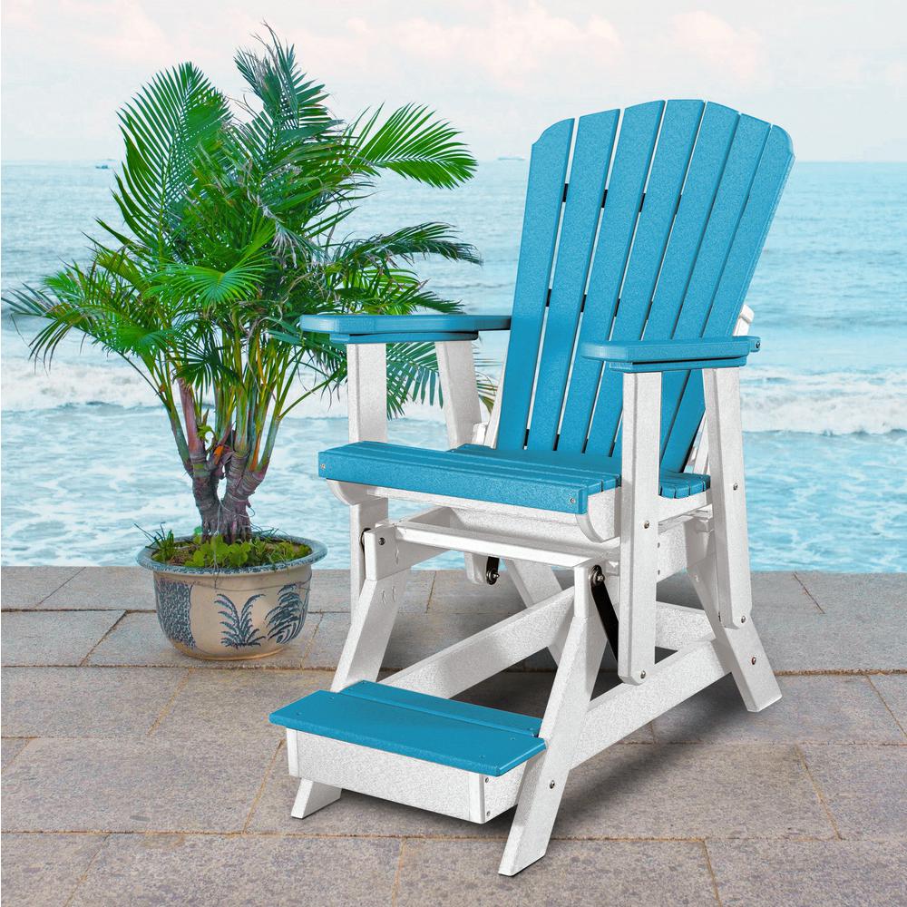 OS Home and Office Model 516ARW-K Double Balcony Height Glider with Center Table in Aruba Blue and White. Picture 6