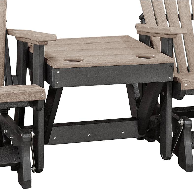 OS Home and Office Model 515WWBK-K Double Glider with Center Table in Weatherwood with a Black Base, Made in the USA. Picture 6
