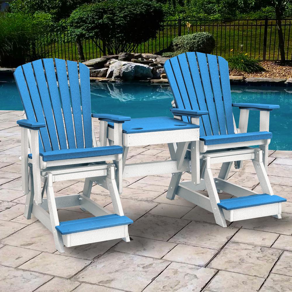 OS Home and Office Model 516BW-K Double Balcony Height Glider with Center Table in Blue and White. Picture 1