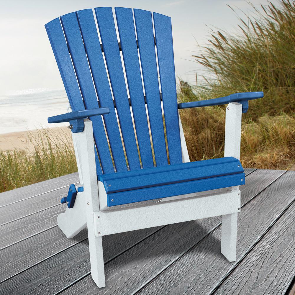 Fan Back Folding Adirondack Chair Made in the USA- Blue, White. Picture 2