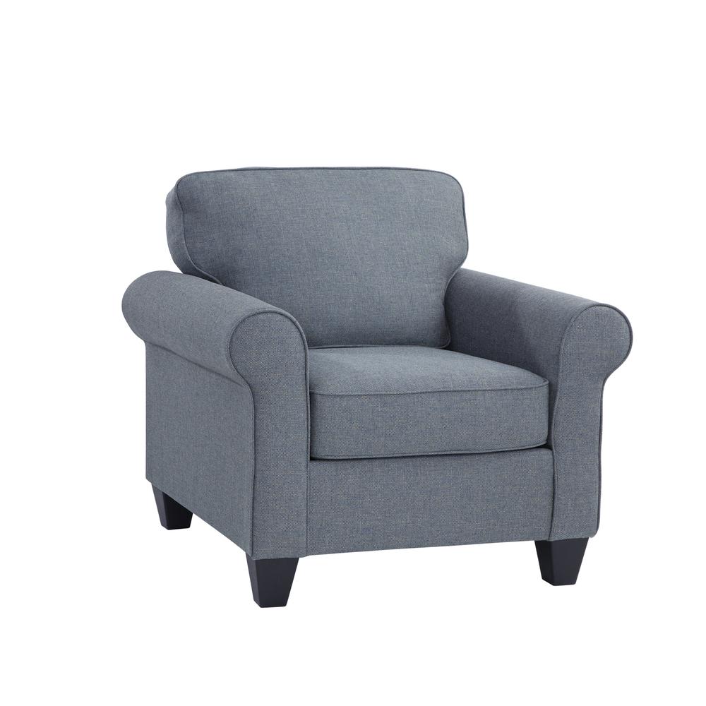 American Furniture Classics Blue Fabric Oversized Chair /w Rolled Arms. Picture 1