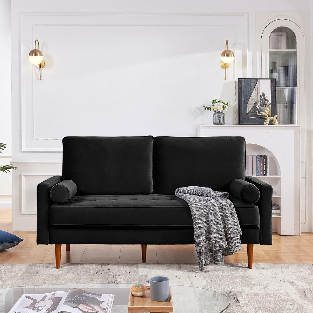 69 Inch Wide Upholstered Two Cushion Sofa with Bolster Pillows. Picture 9