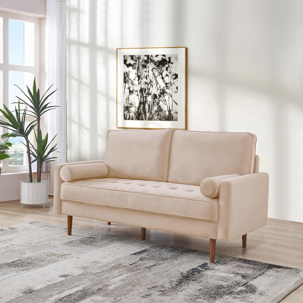 69 Inch Wide Upholstered Two Cushion Sofa with Bolster Pillows. Picture 12