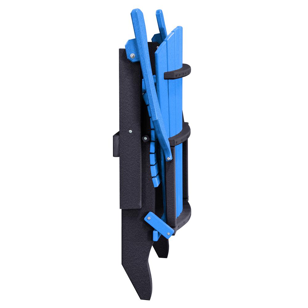 OS Home and Office Model 519BBK Fan Back Folding Adirondack Chair in Blue with a Black Base, Made in the USA. Picture 4