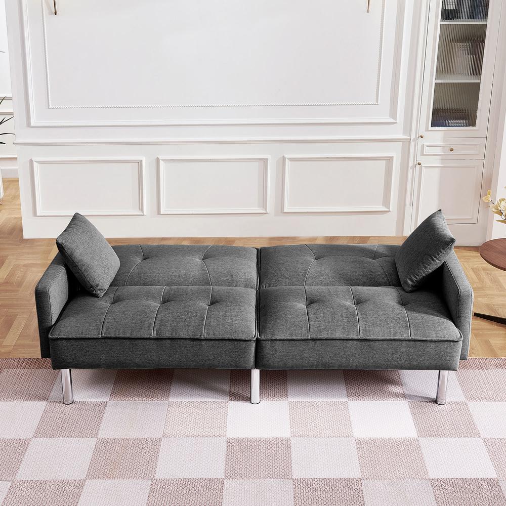 Tufted Futon Convertible Sofa Sleeper with Two Throw Pillows. Picture 11