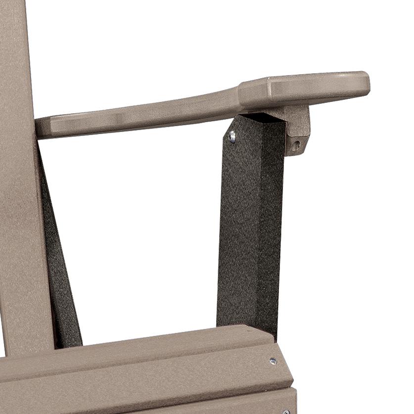 OS Home and Office Model 519WWBK Fan Back Folding Adirondack Chair in Weatherwood with a Black Base, Made in the USA. Picture 3