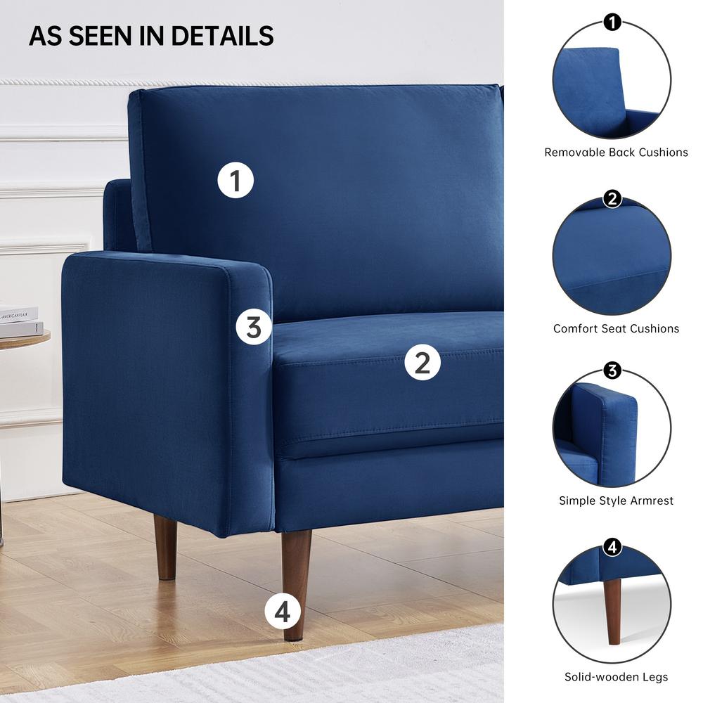 69 Inch Wide Upholstered Two Cushion Sofa with Square Arms. Picture 4