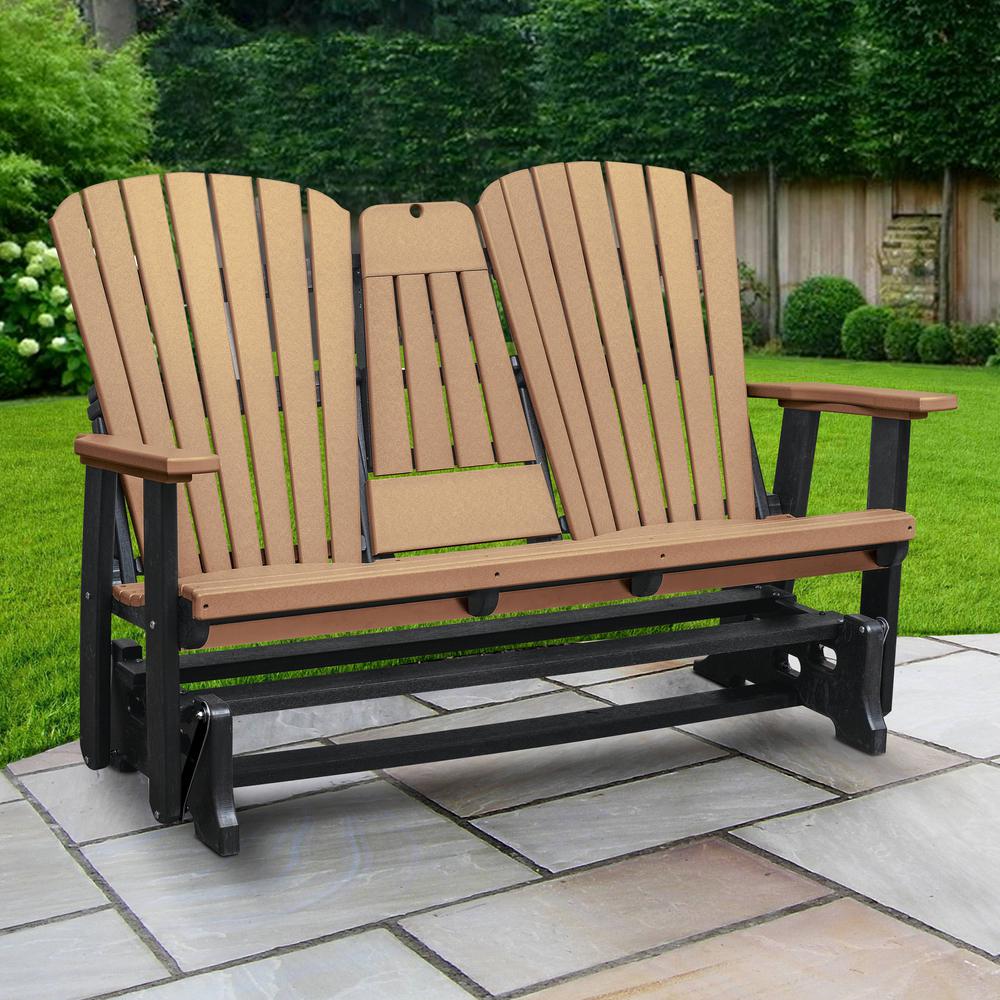 Two Seat Fan Back Glider with Drop Down Table/Cup Holder in Cedar. Picture 2