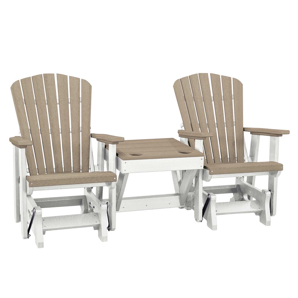 OS Home and Office Model 515WWWT-K Double Glider with Center Table in Weatherwood with a White Base, Made in the USA. Picture 2