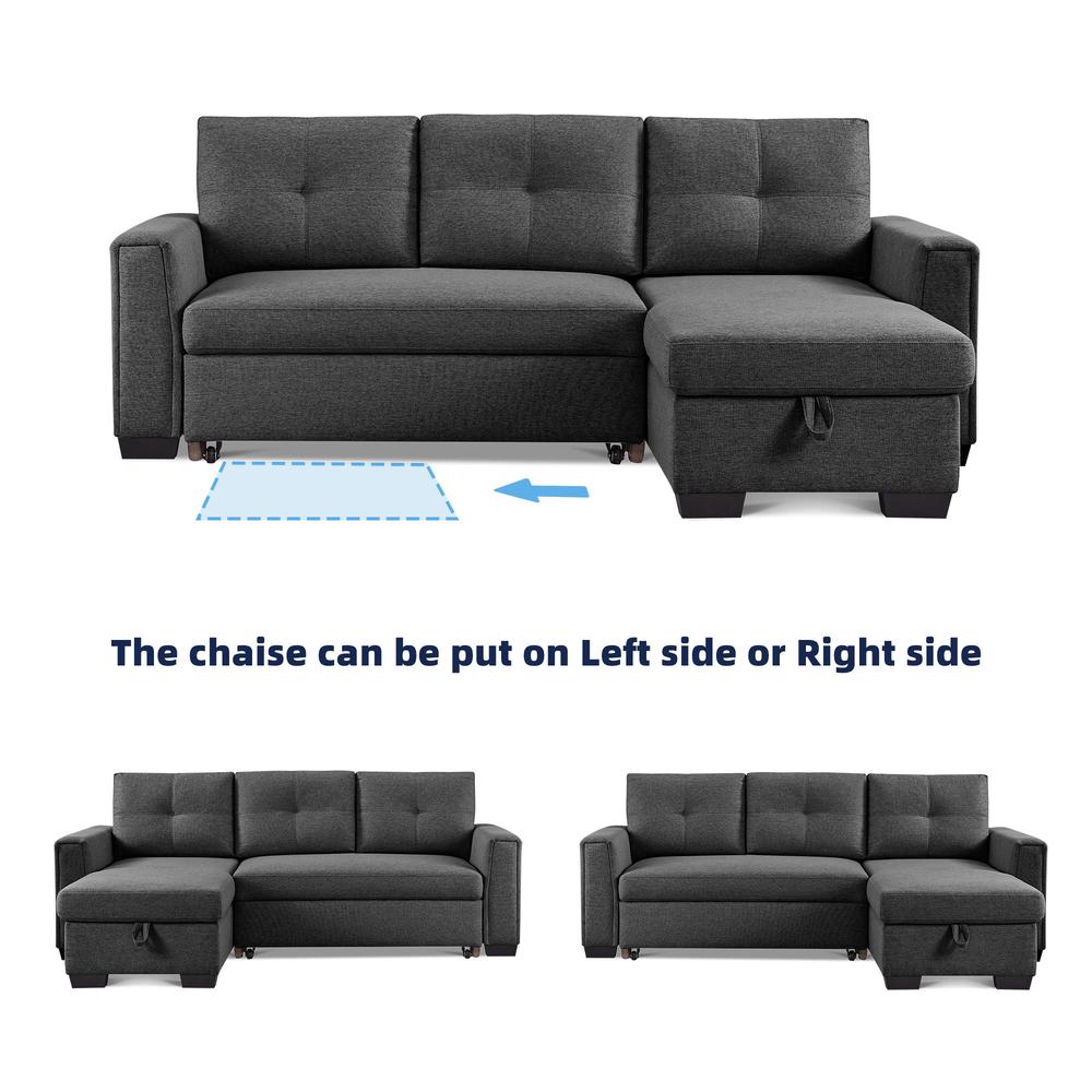 Tufted Sectional Chaise Sofa Sleeper with Storage in Dark Grey. Picture 3