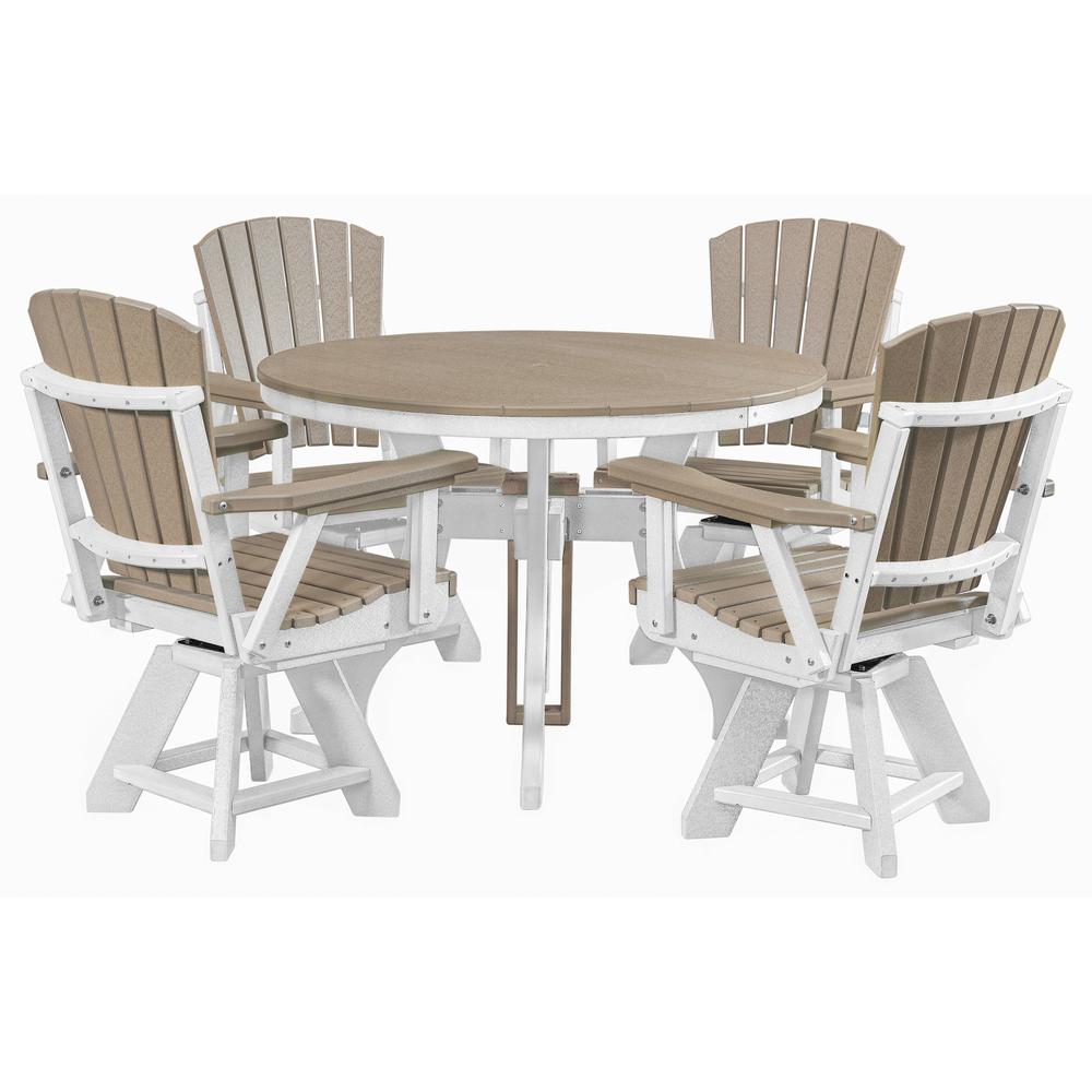 Five Piece Round Dining Height Dining Set in Weatherwood with a White Base. Picture 1