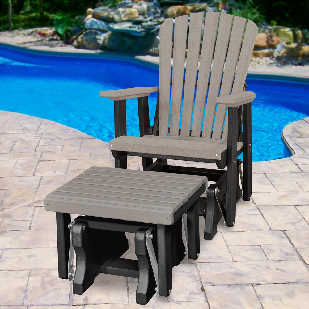 Fan Back Glider and Ottoman Glider in Light Gray with a Black Base. Picture 2