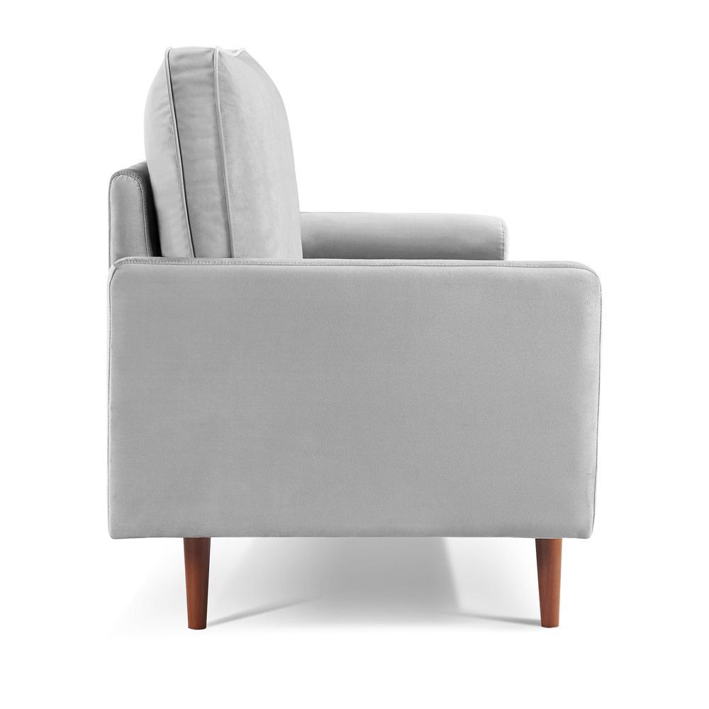 69 Inch Wide Upholstered Two Cushion Sofa with Bolster Pillows in Grey Velvet. Picture 12