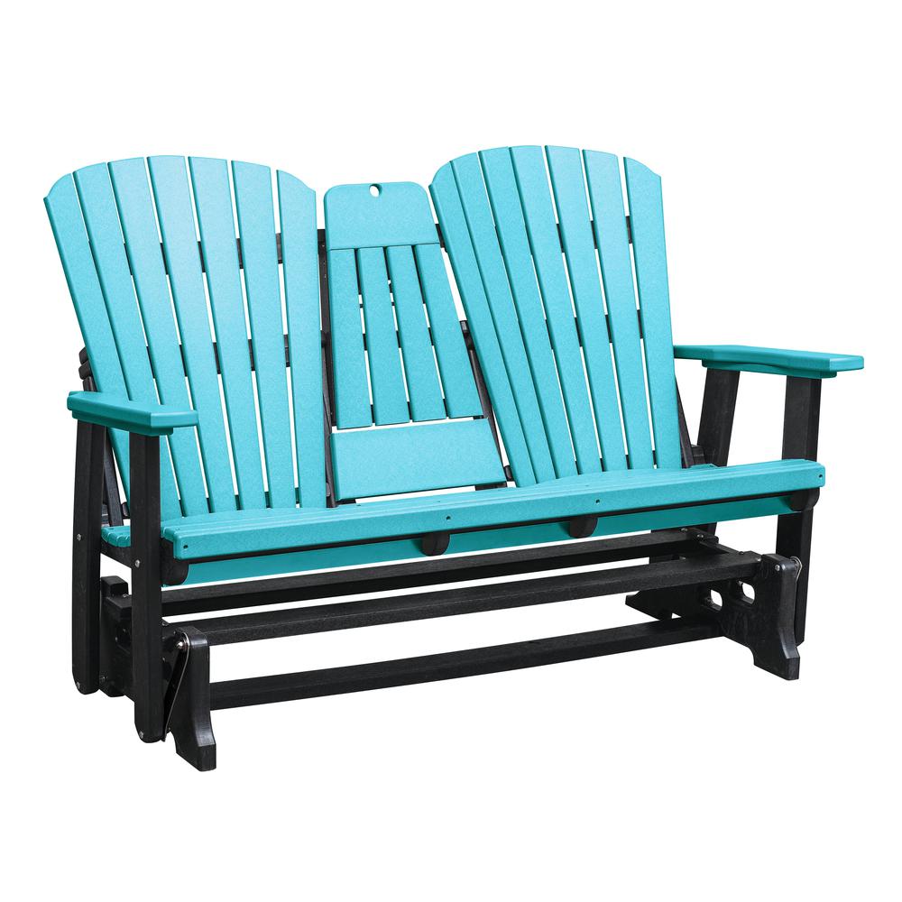 Two Seat Fan Back Glider with Drop Down Table/Cup Holder in Aruba Blue. Picture 1