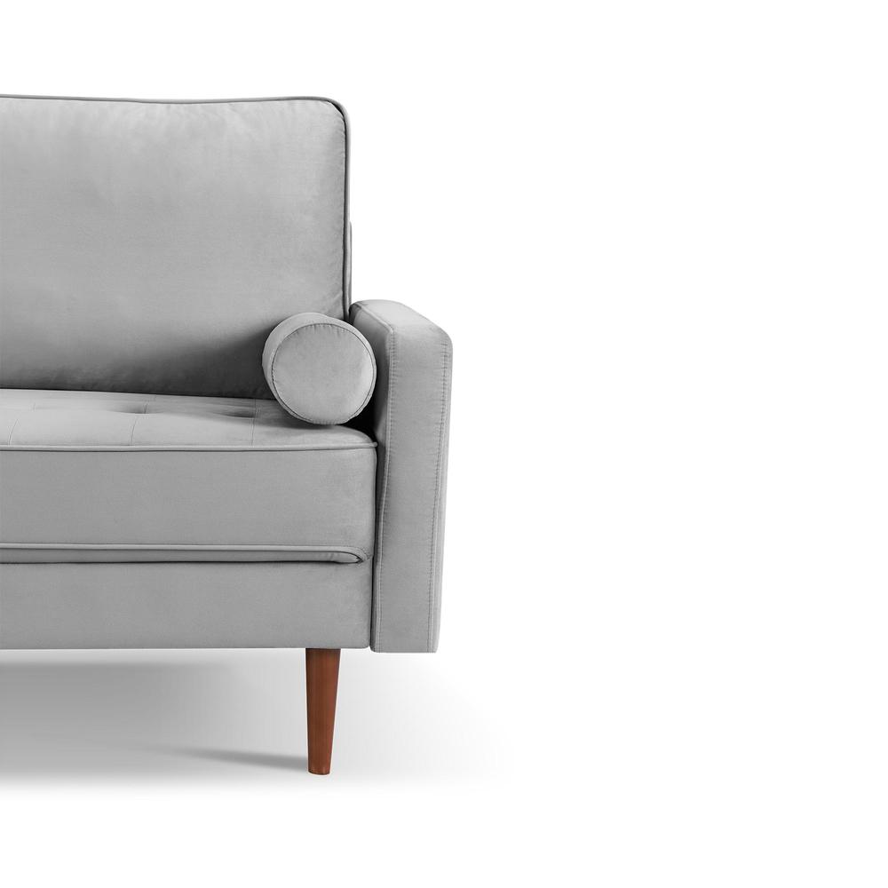 69 Inch Wide Upholstered Two Cushion Sofa with Bolster Pillows in Grey Velvet. Picture 13
