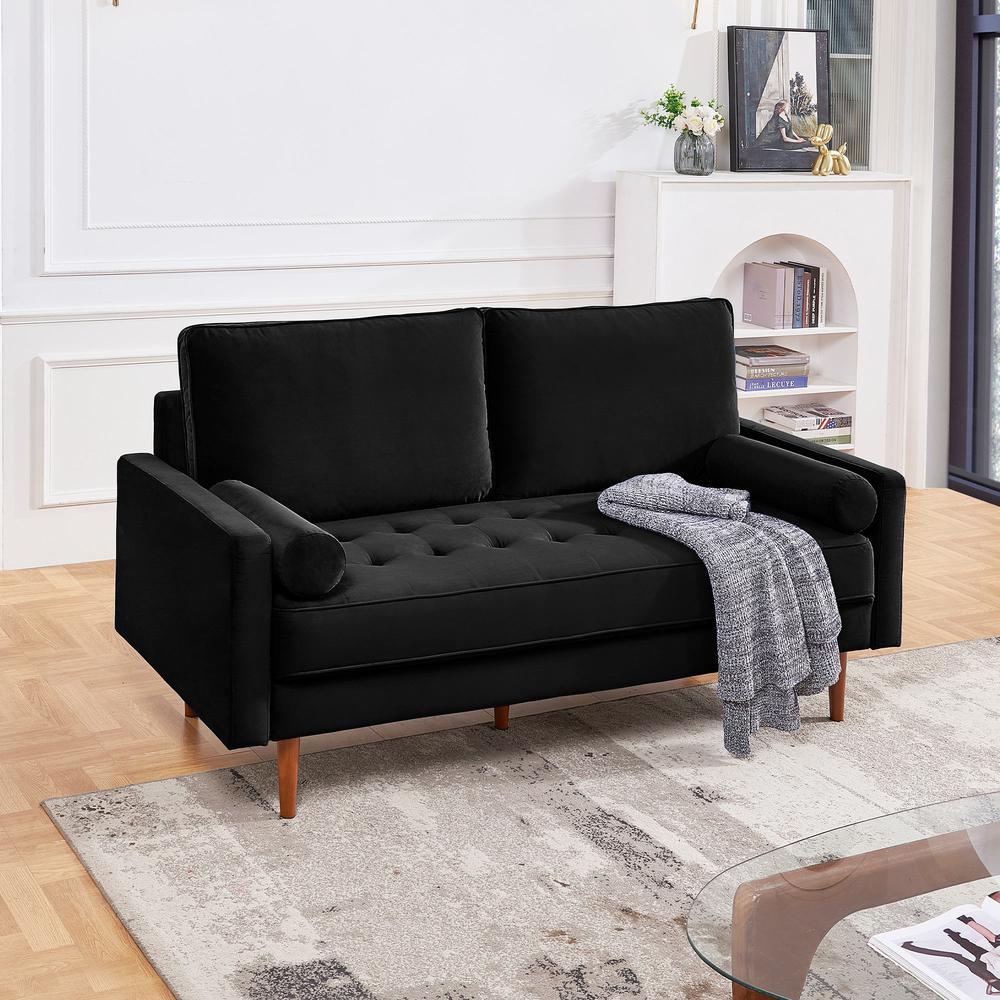 69 Inch Wide Upholstered Two Cushion Sofa with Bolster Pillows. Picture 13
