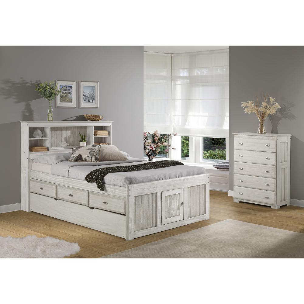 OS Home and Office Furniture Model 85221K3-22 Solid Pine Full Captains Bookcase Bed with 3 drawers and a Twin Sized Trundle in Light Ash. Picture 1