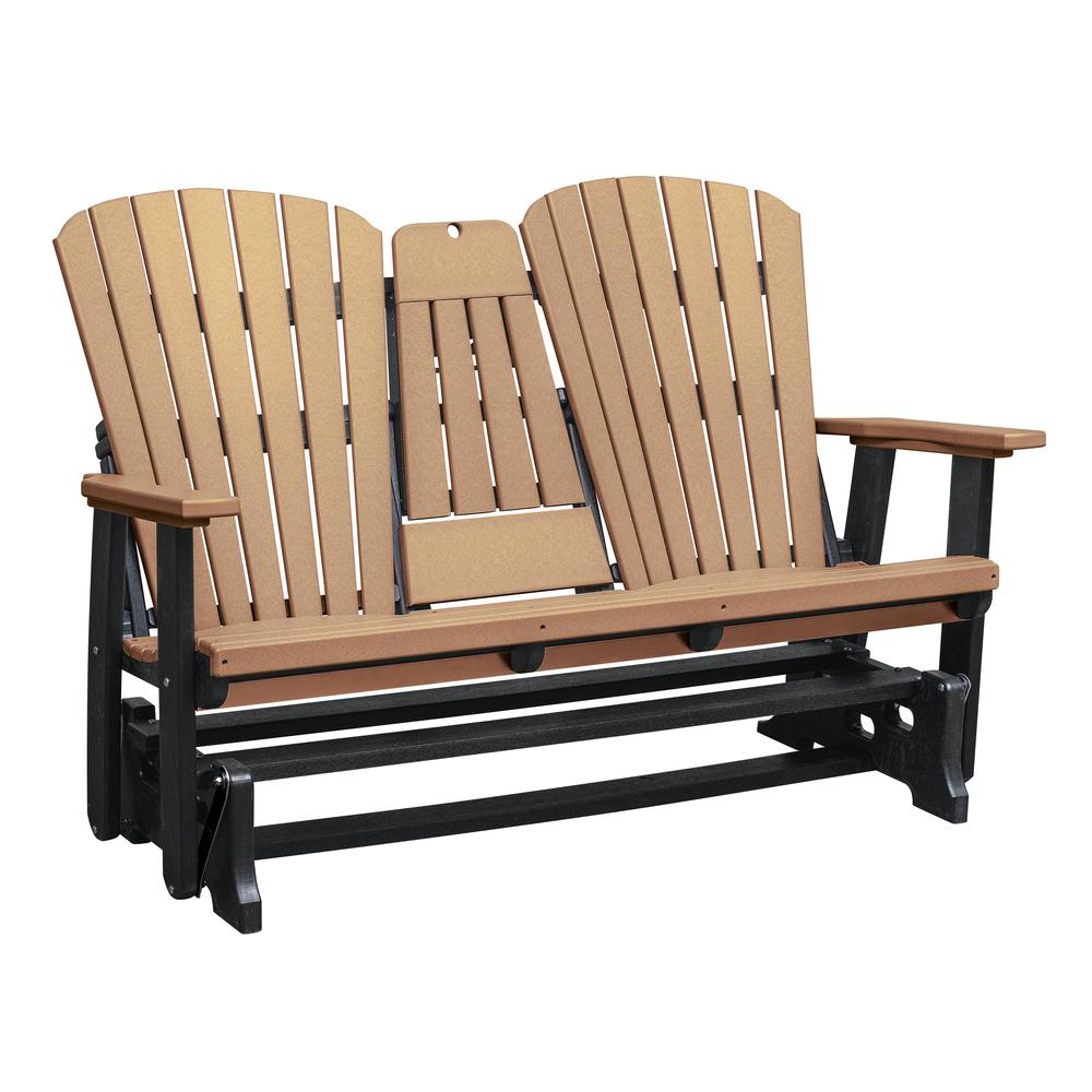 Two Seat Fan Back Glider with Drop Down Table/Cup Holder in Cedar. Picture 1
