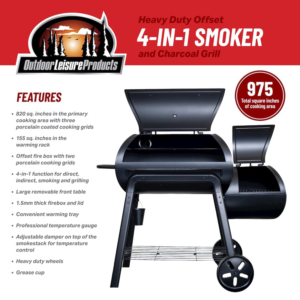 Heavy Duty Offset Charcoal Smoker Grill. Picture 6