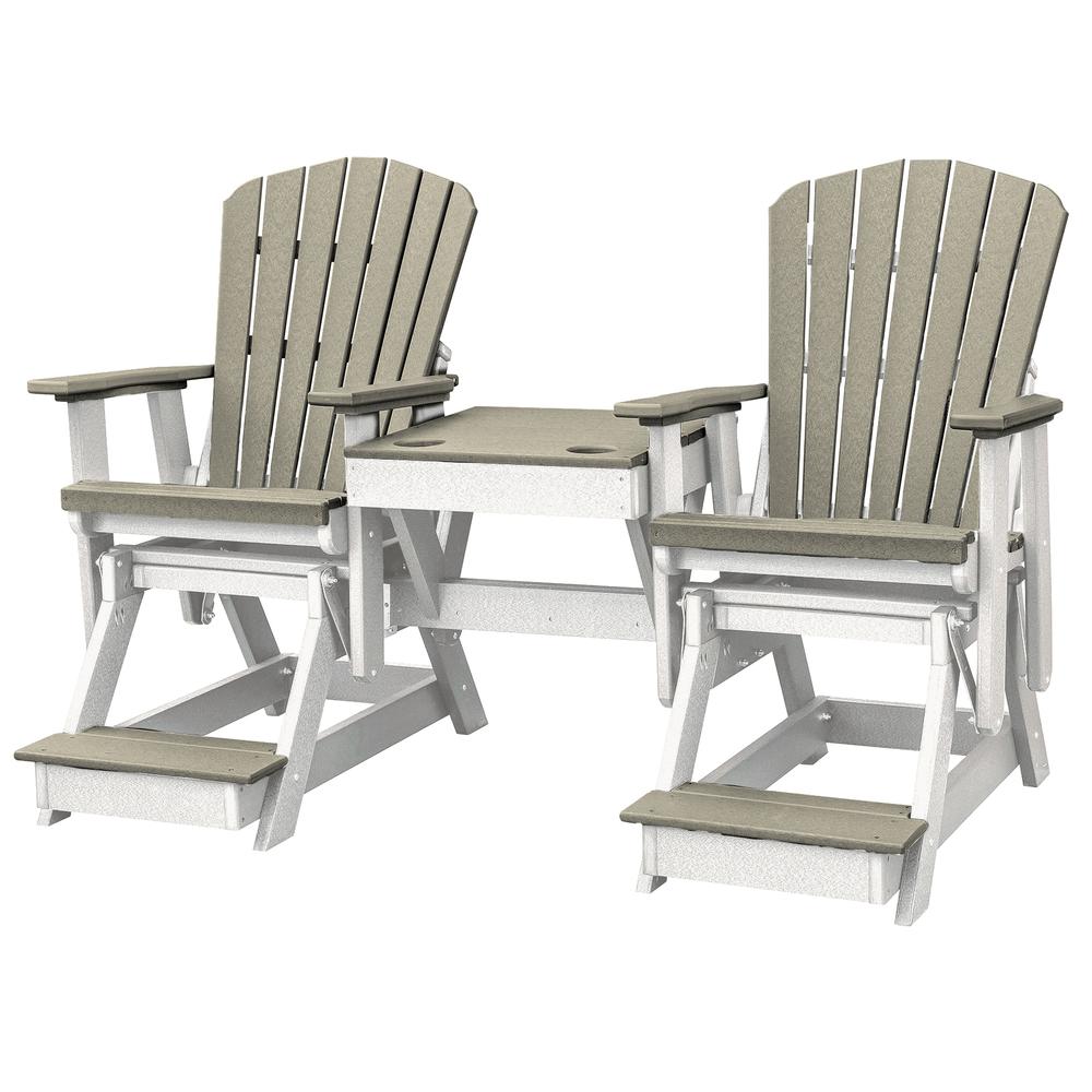 OS Home and Office Model 516WWWT-K Double Balcony Height Glider with Center Table in Weatherwood and White. Picture 2