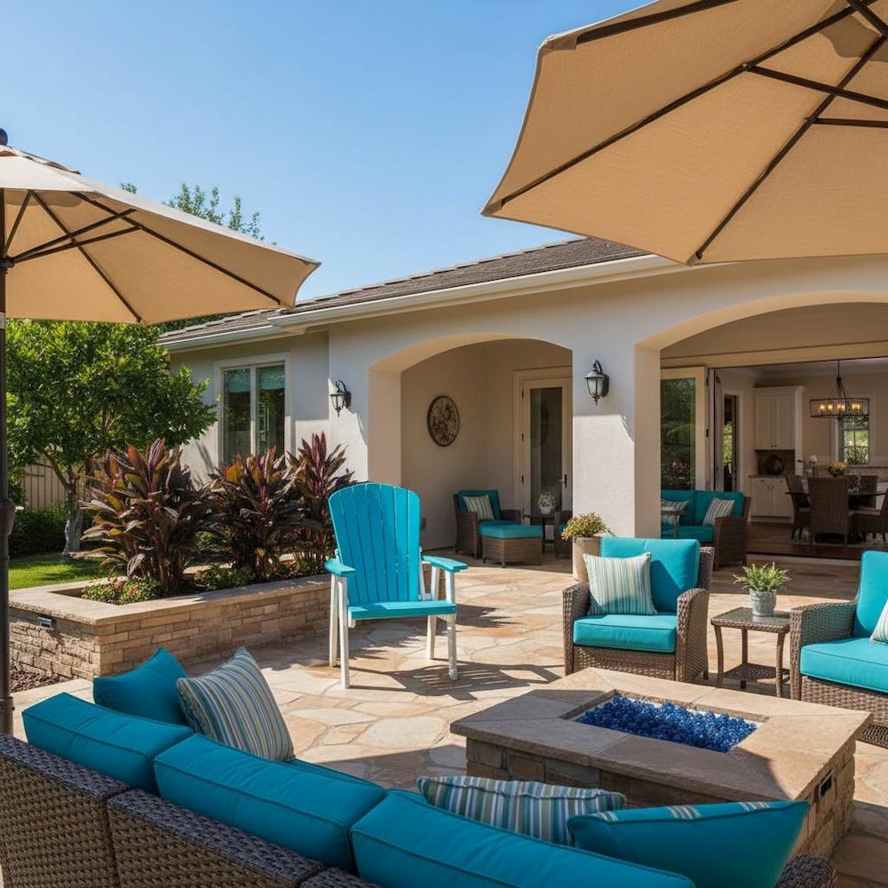 Fan Back Dining Chair, Single Seat, All-Weather HDPE, Aruba Blue. Picture 2