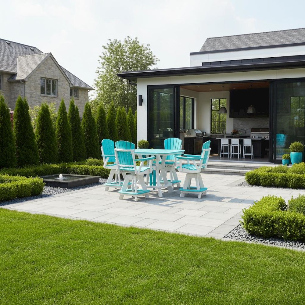 Square Counter Height Dining Set, 5-Piece, All-Weather HDPE Furniture, Blue. Picture 3
