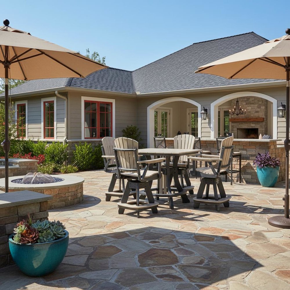Counter Height Dining Set, 5-Piece, HDPE Square Table, Brown Patio Furniture. Picture 2