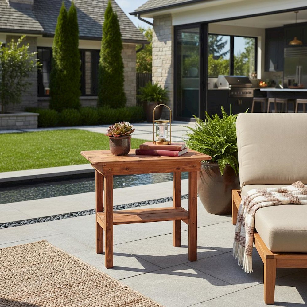 Rectangular Side Table, Outdoor Accent, Brown Wood Design. Picture 2