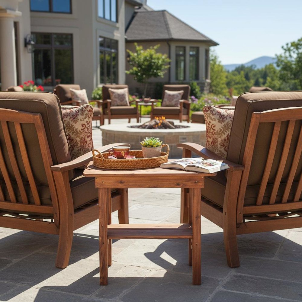 Rectangular Side Table, Outdoor Accent, Brown Wood Design. Picture 3