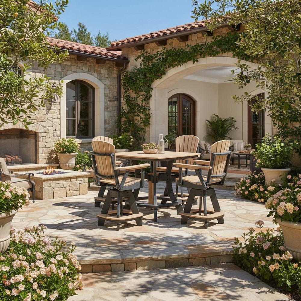 Square Counter Height Patio Set, 5-Piece, HDPE All-Weather Furniture, Brown. Picture 2
