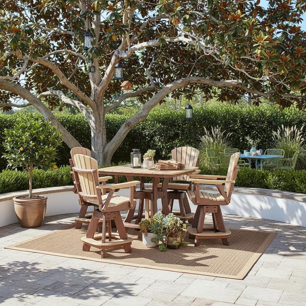 Square Counter Height Dining Set, 5-Piece, Brown HDPE, Patio Table, Foot Rest. Picture 2