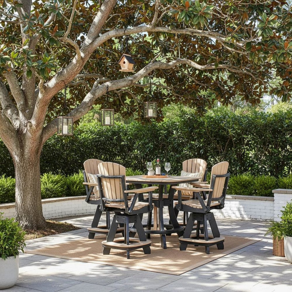 Square Counter Height Patio Set, 5-Piece, HDPE All-Weather Furniture, Brown. Picture 3