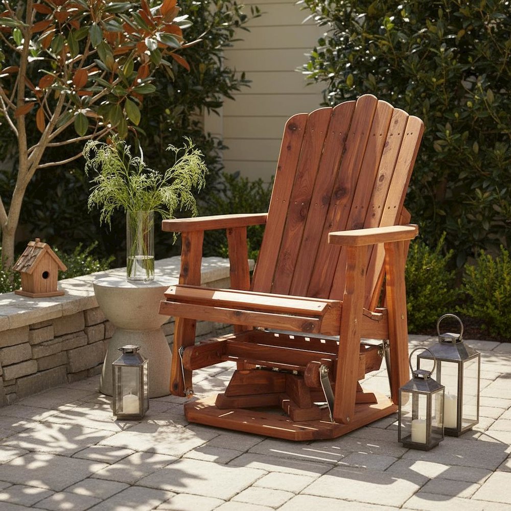 Adirondack Swivel Glider, Single Chair, Brown Wood Design. Picture 2