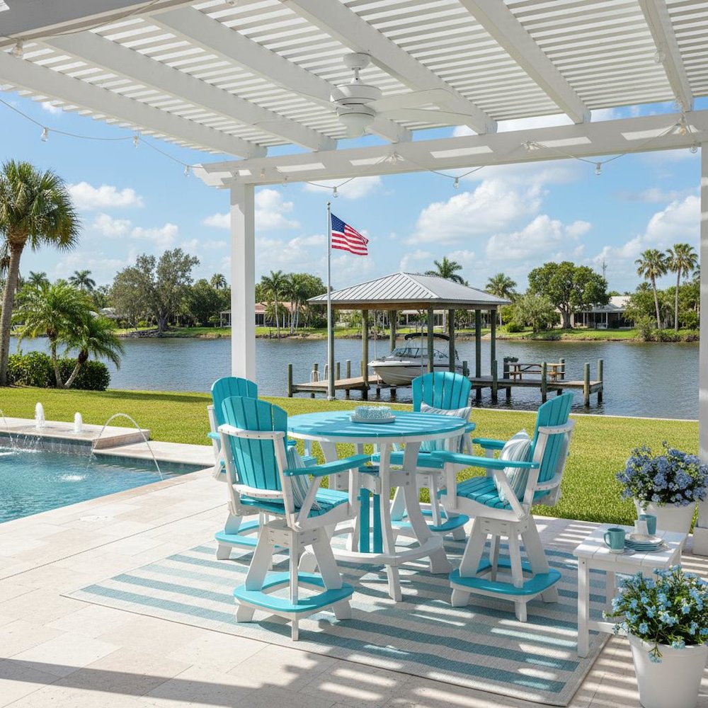 5-Pc Round Dining Set, Aruba Blue, Counter Height, Poly. Picture 2