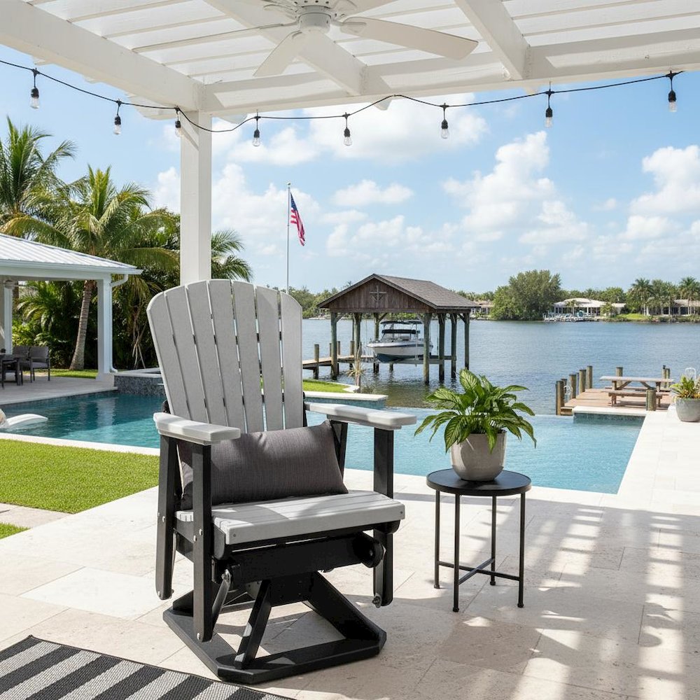 Fan Back Swivel Glider, Light Gray, Heavy Duty Polyethylene, Porch Seating. Picture 2