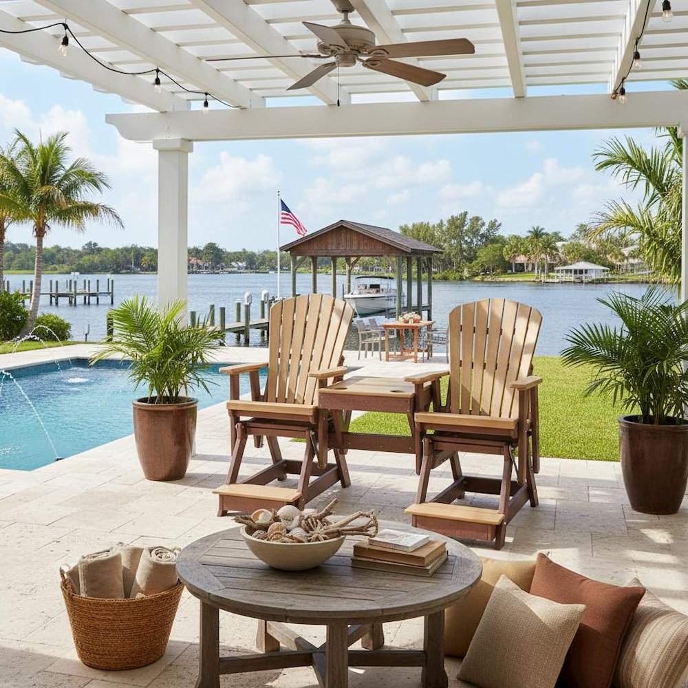Double Balcony Height Glider, 2-Seater, Brown Center Table, Outdoor Seating. Picture 2