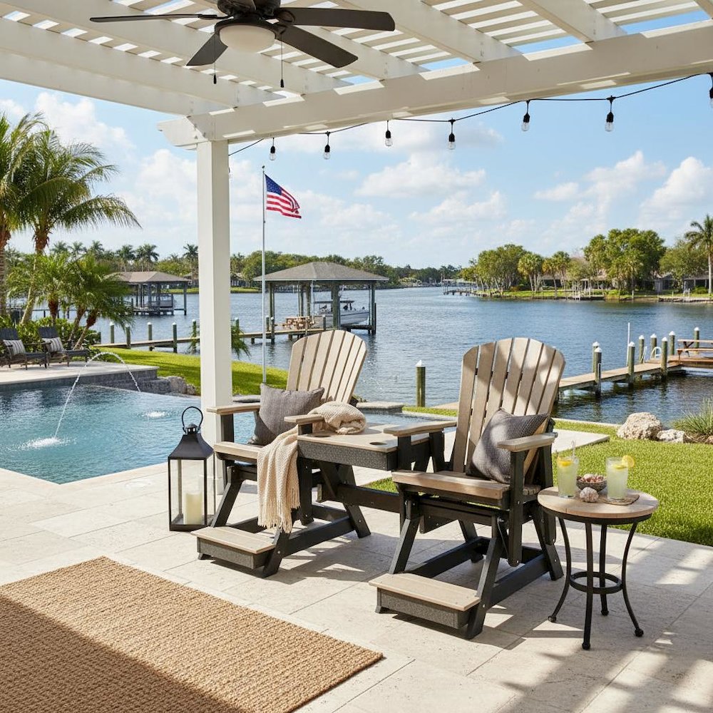 Double Balcony Height Glider, 2-Seater, Center Table, Gray All-Weather Furniture. Picture 3
