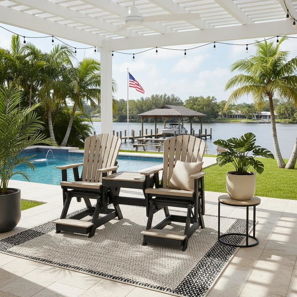Double Glider Balcony Height, Center Table, 2-Seater, Brown HDPE Furniture. Picture 2