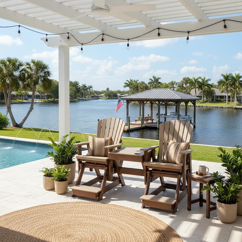 Double Glider Balcony Height, Brown 2-Seater, All-Weather Poly Lumber Furniture. Picture 2