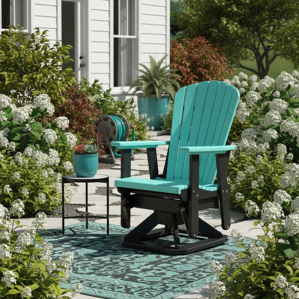 Fan Back Swivel Glider, Aruba Blue, Heavy Duty Polyethylene, Porch Seating. Picture 3