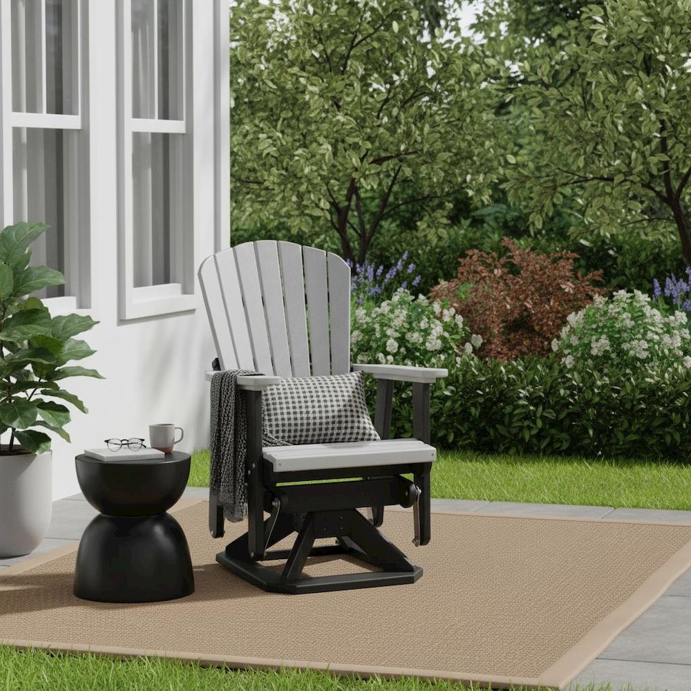 Fan Back Swivel Glider, Light Gray, Heavy Duty Polyethylene, Porch Seating. Picture 3