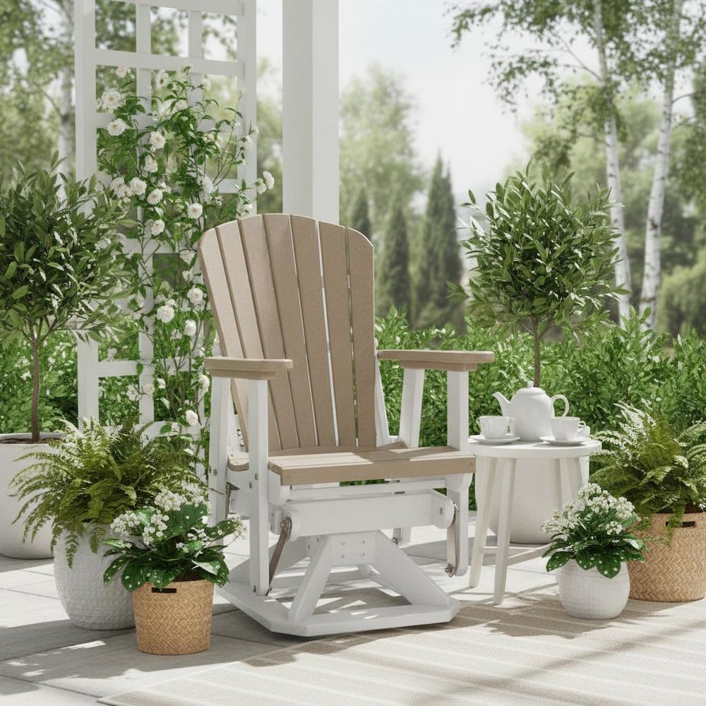 Fan Back Swivel Glider, Single Chair, All-Weather Polyethylene, Brown. Picture 3