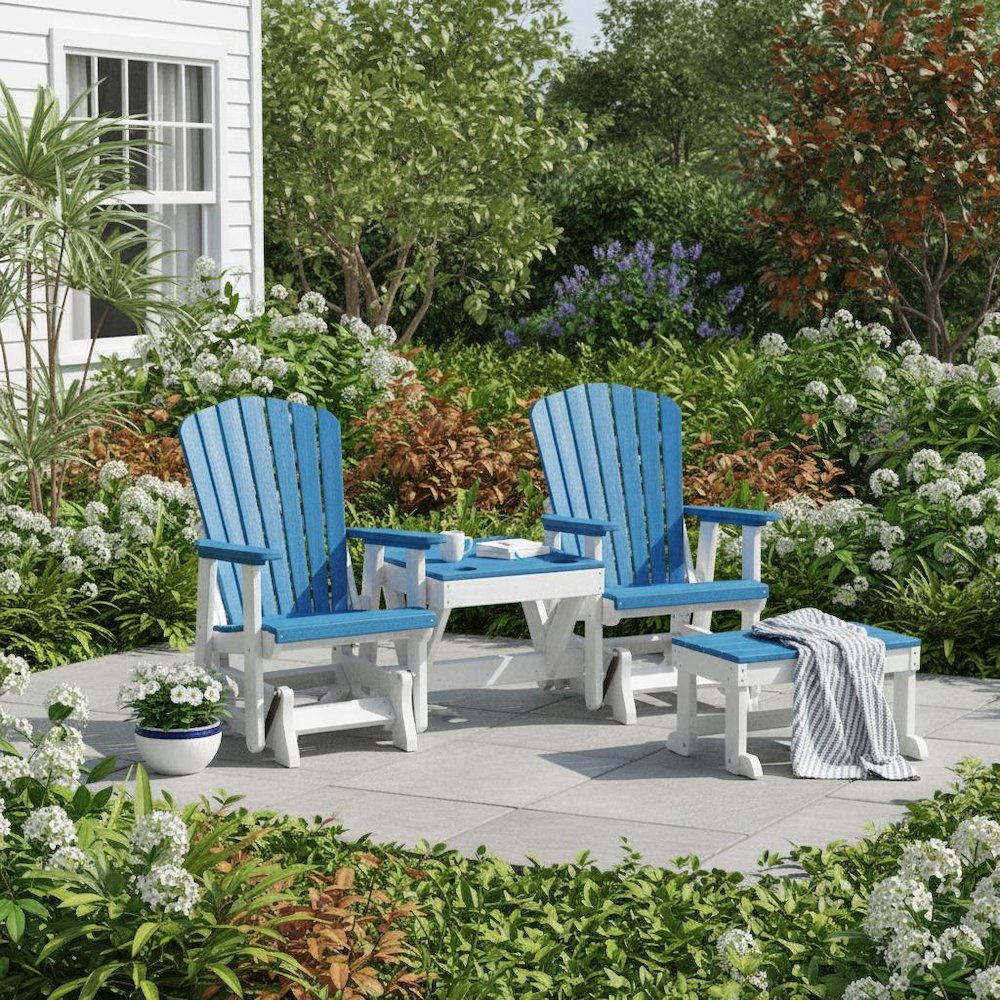 Double Glider Bench with Table, Blue, Heavy Duty Poly. Picture 3