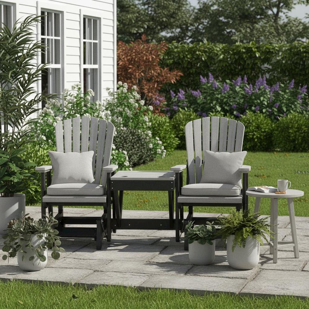 Double Glider Bench with Table, Light Gray, Heavy Duty Poly. Picture 3