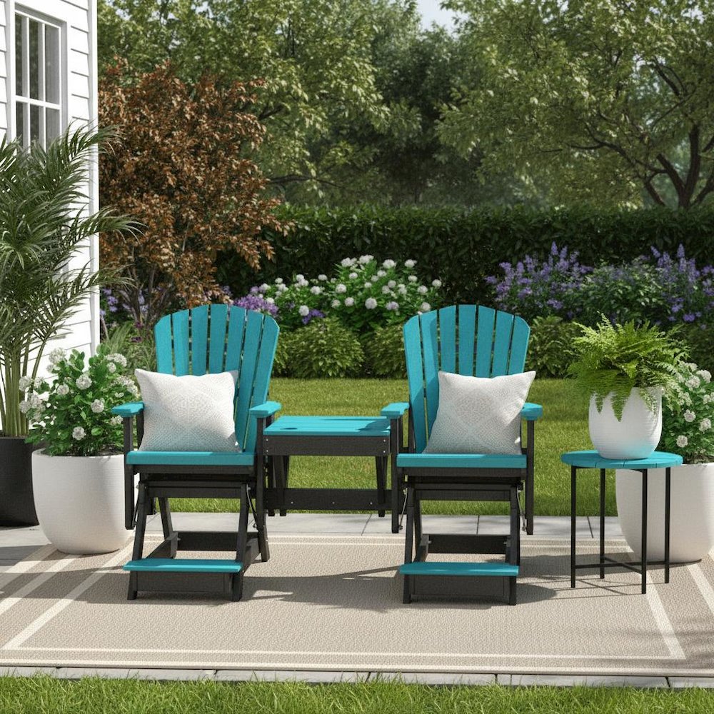 Double Balcony Height Glider, Elevated 2-Seater, Center Table, HDPE, Blue. Picture 3